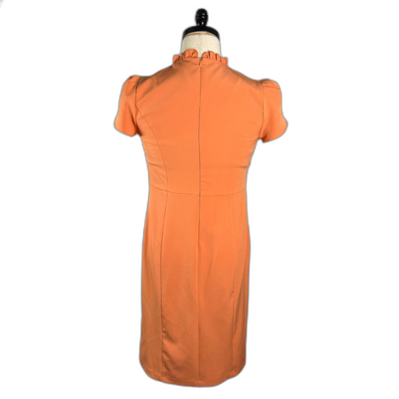 Nanette Lepore Peachy Orange Pencil Dress Tulip Sleeves Ruffle V-Neck Sz 8 2/$50 - Picture 3 of 13